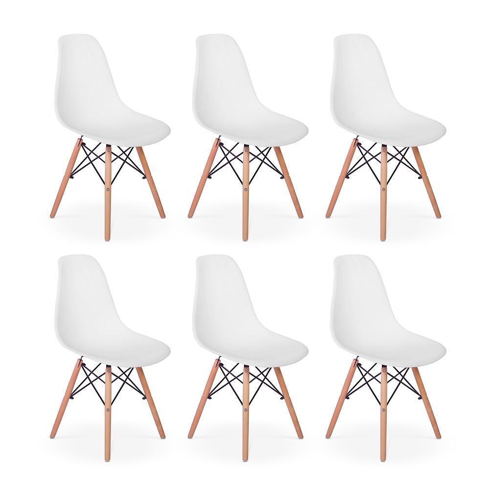 Conjunto 6 Cadeiras Charles Eames Eiffel Wood Base Madeira - Branca - 1