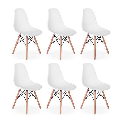 Conjunto 6 Cadeiras Charles Eames Eiffel Wood Base Madeira - Branca