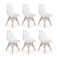 Conjunto 6 Cadeiras Charles Eames Eiffel Wood Base Madeira - Branca - 1