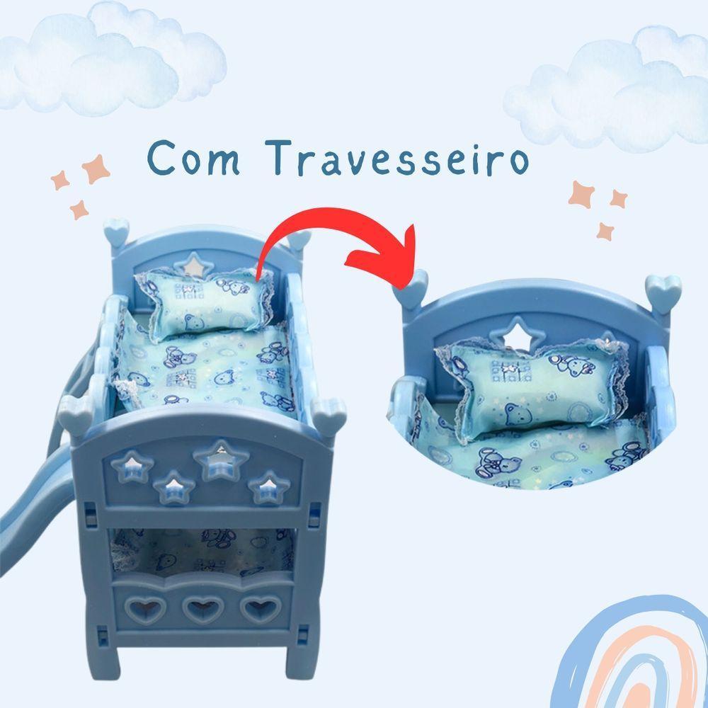 Mini Berço De Brinquedo Infantil Com Escorregador Azul - 2