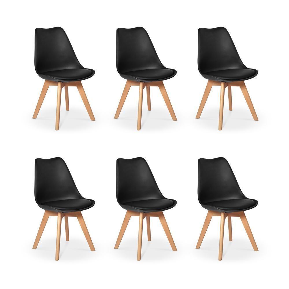 Conjunto 06 Cadeiras Eames Wood Leda Design Preta - 1