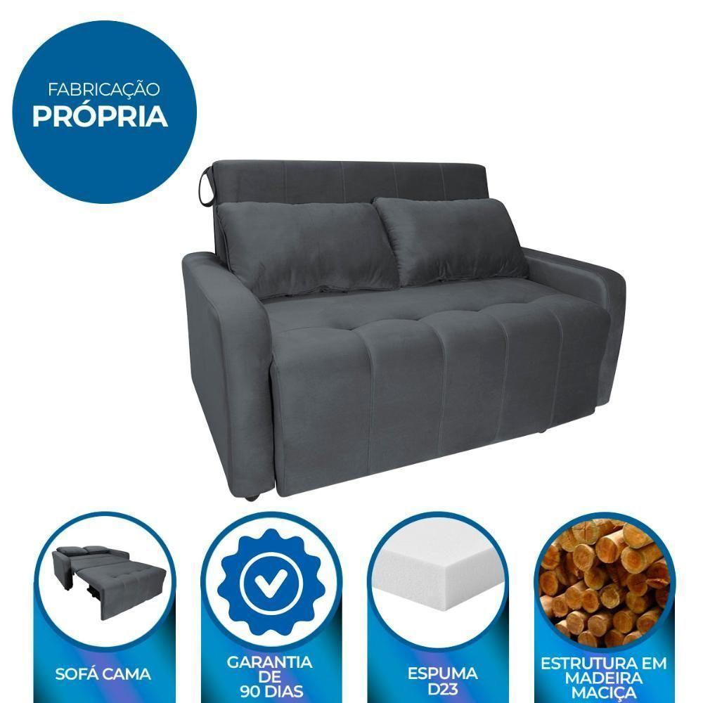 Sofá Cama Para Sala De Estar Amora New Veludo Matrix - Chumbo Chumbo - 5