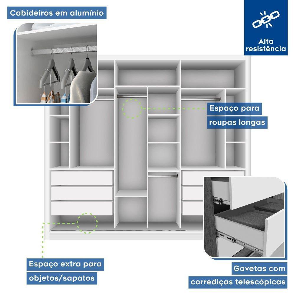 Guarda Roupa Casal Branco Com 3 Espelho 3 Portas Minastex - 5