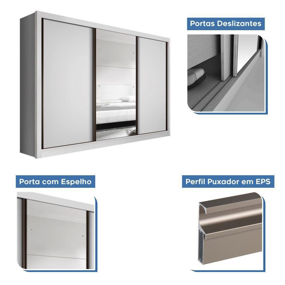 Guarda Roupa Casal Branco Com 3 Espelho 3 Portas Minastex - 9