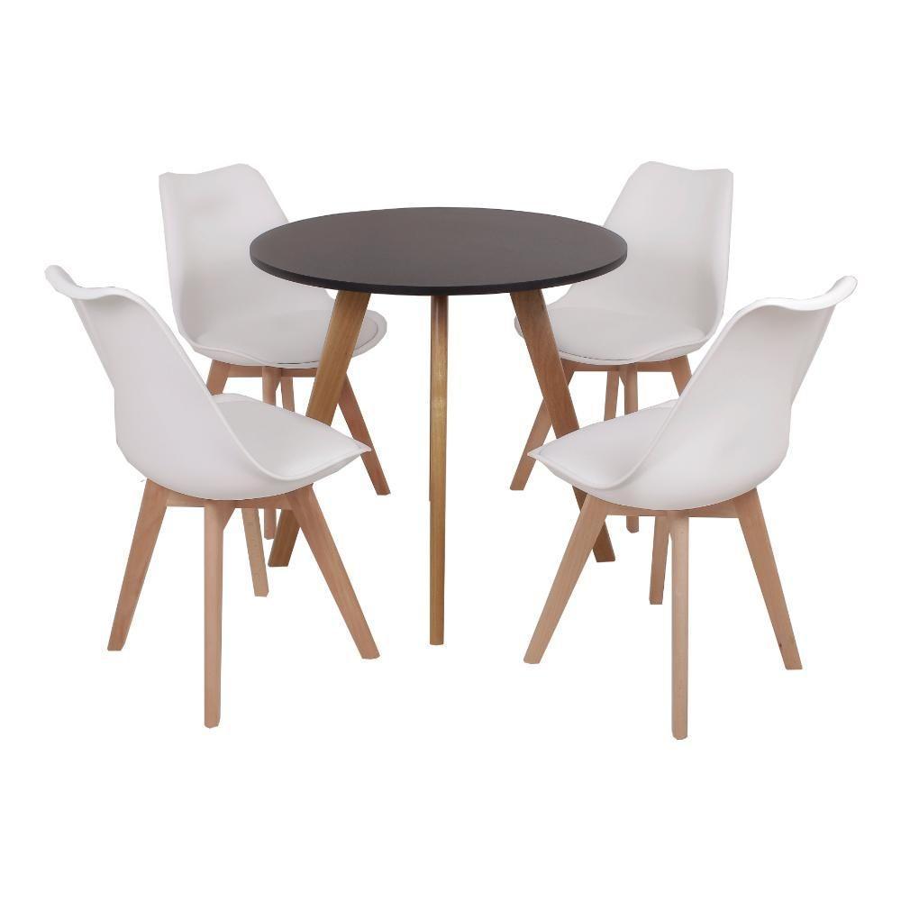 Mesa Laura 80cm Preta e 4 Cadeiras Leda Branca - 1
