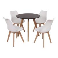 Mesa Laura 80cm Preta e 4 Cadeiras Leda Branca - 1