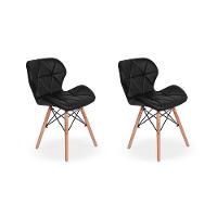 Kit 02 Cadeiras Charles Eames Eiffel Slim Wood Preta - 1