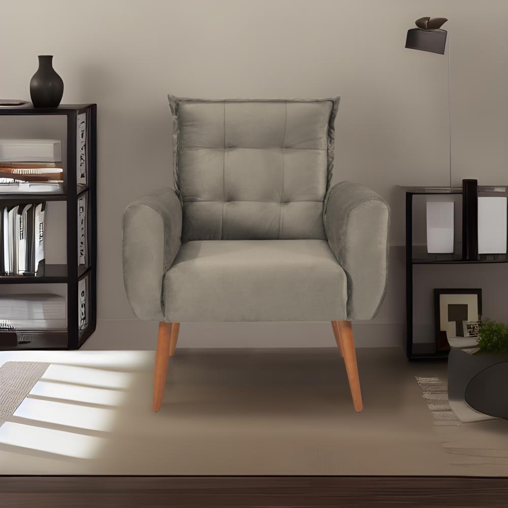 Poltrona Decorativa Para Sala De Estar Quarto E Escritorio Dakota Veludo Matrix - Cappuccino Cappuccino - 1