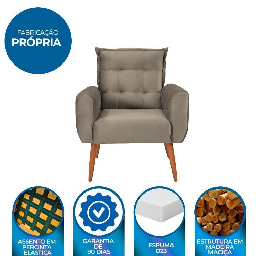 Poltrona Decorativa Para Sala De Estar Quarto E Escritorio Dakota Veludo Matrix - Cappuccino Cappuccino - 2