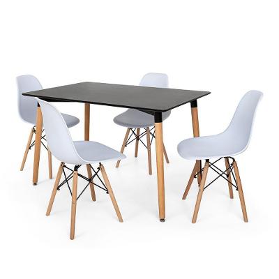 Kit Mesa Eiffel 120x80 Preta 4 Cadeiras Charles Eames Branca