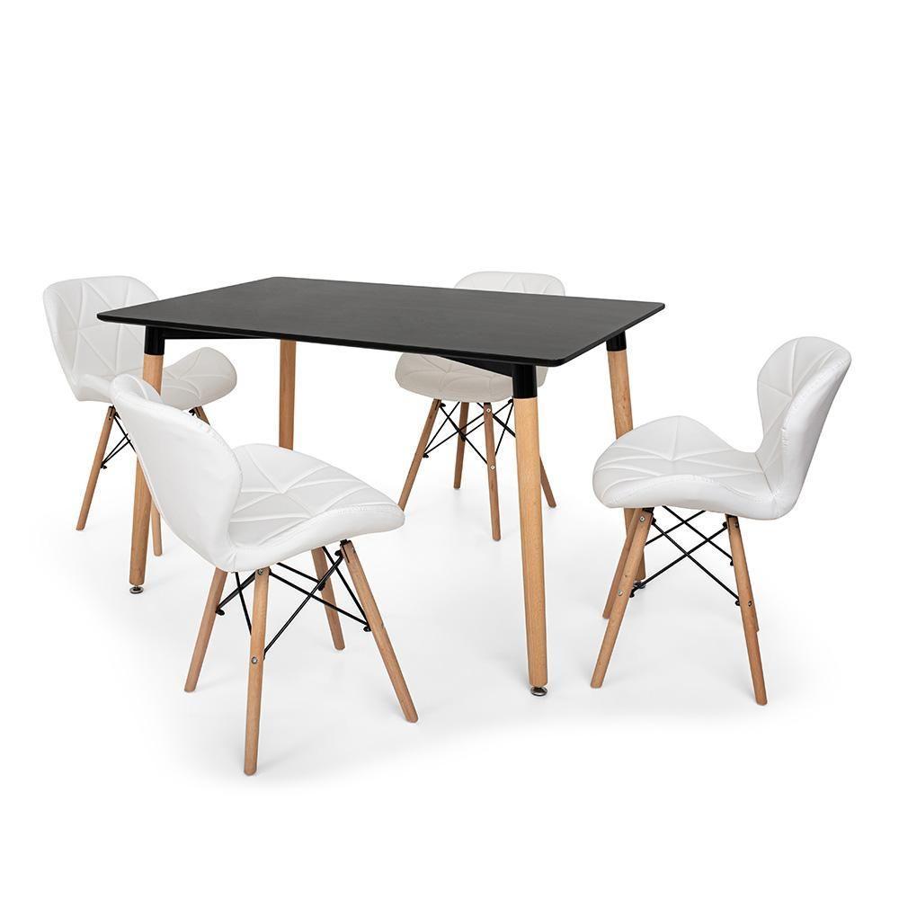 Kit Mesa Jantar Eiffel 120x80 Preta 04 Cadeiras Slim Branca - 1