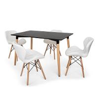 Kit Mesa Jantar Eiffel 120x80 Preta 04 Cadeiras Slim Branca - 1