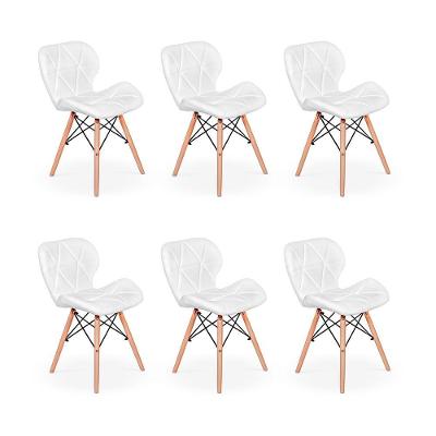 Kit 06 Cadeiras Charles Eames Eiffel Slim Wood Branca