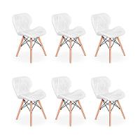 Kit 06 Cadeiras Charles Eames Eiffel Slim Wood Branca - 1