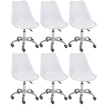 Kit 6 Cadeiras Com Rodízios Tulipa Office Branco