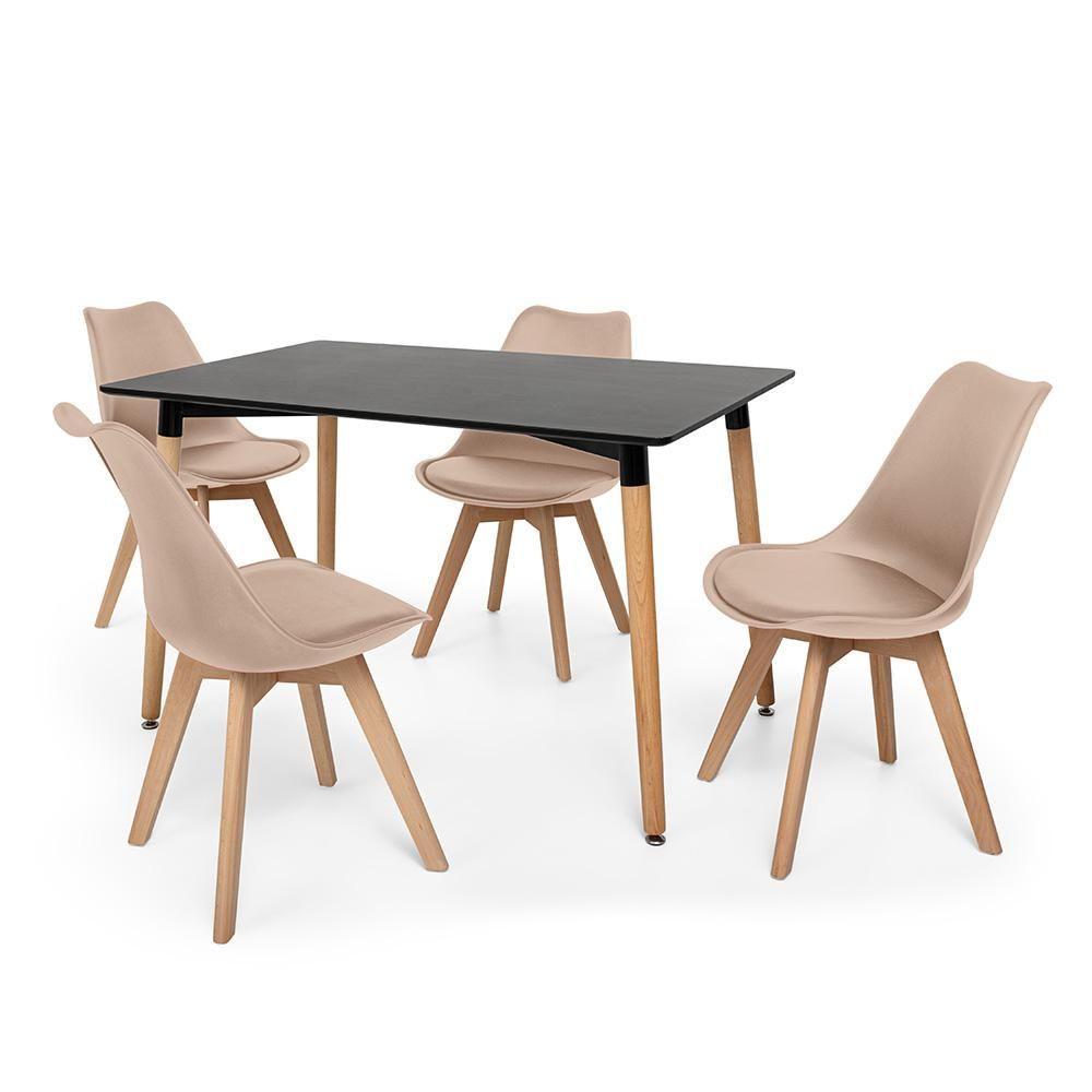 Kit Mesa Jantar Eiffel 120x80 Preta + 04 Cadeiras Leda - Nude - 2