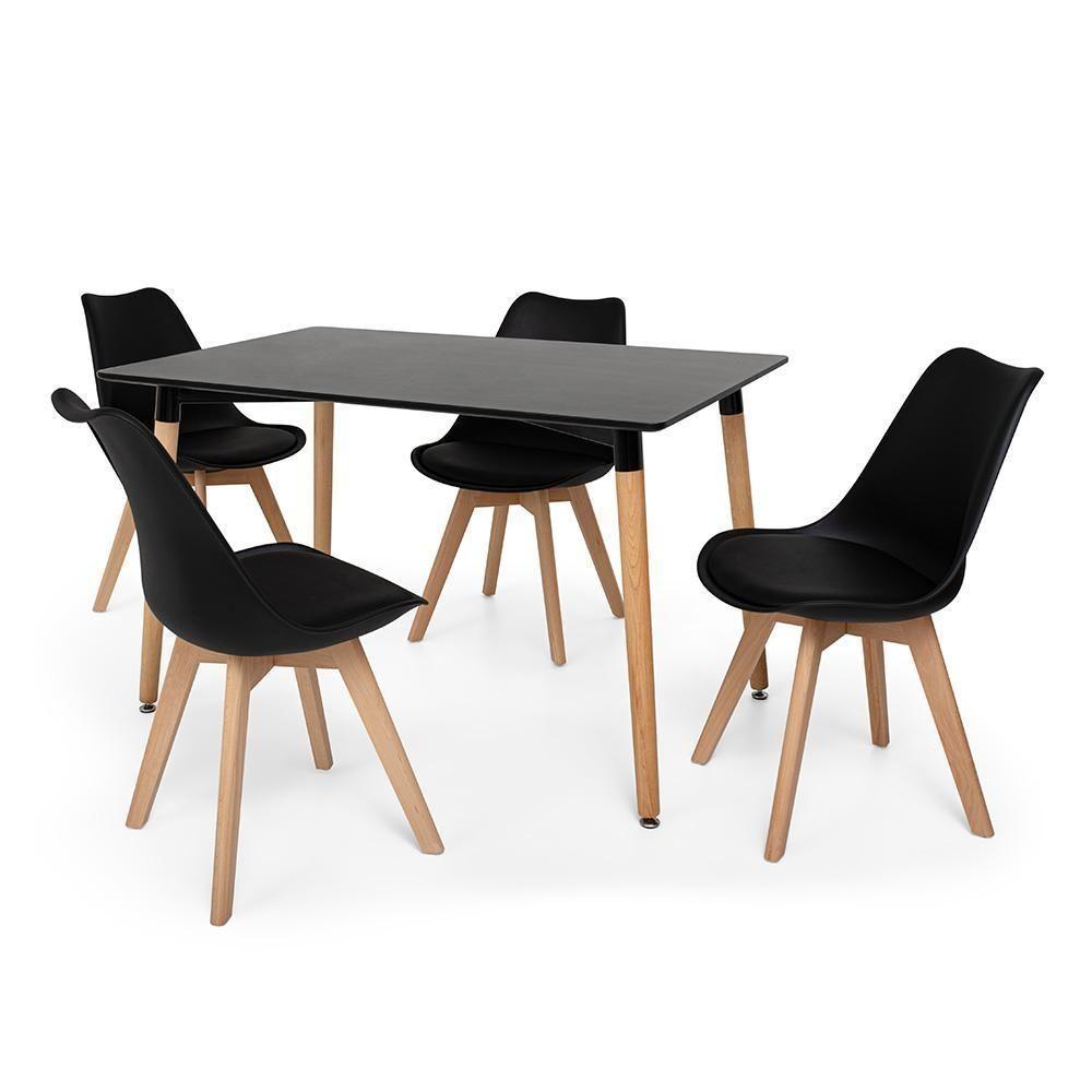 Kit Mesa Jantar Eiffel 120x80 Preta + 04 Cadeiras Leda - Preta - 1