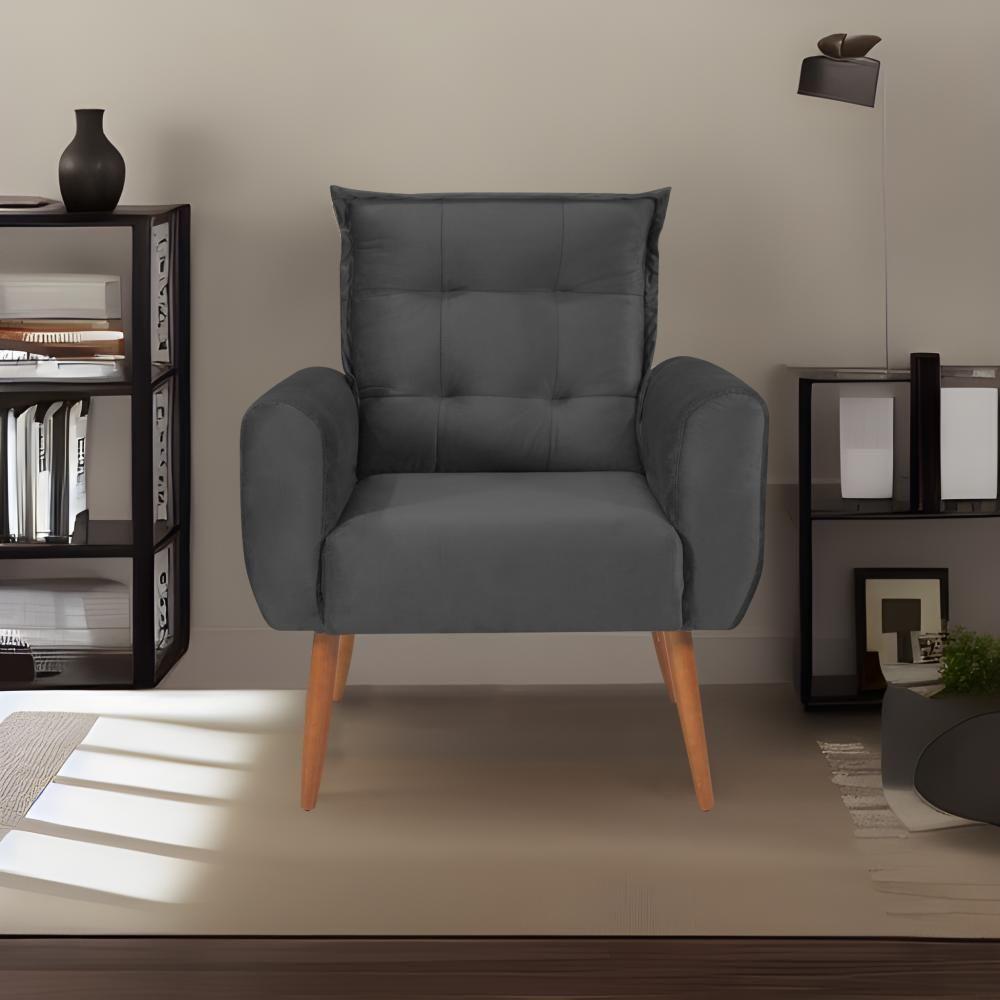 Poltrona Decorativa Para Sala De Estar Quarto E Escritorio Dakota Veludo Matrix - Chumbo Chumbo - 1