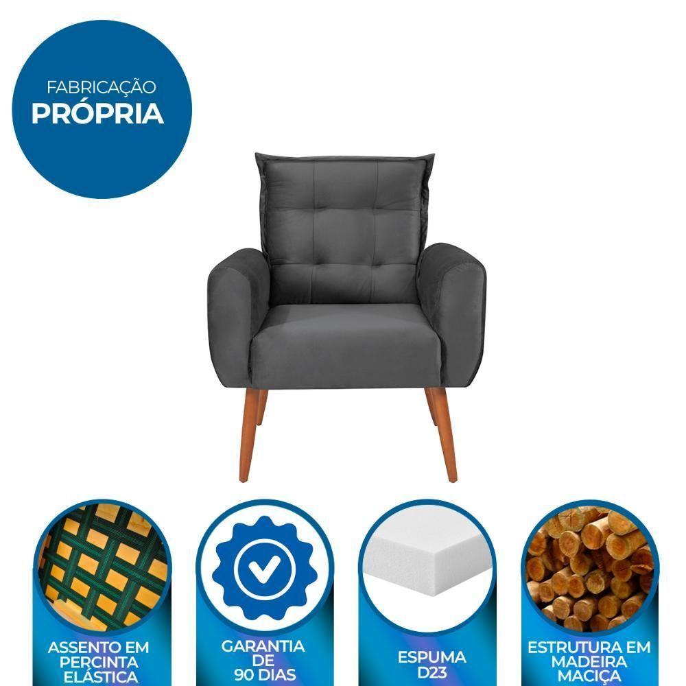 Poltrona Decorativa Para Sala De Estar Quarto E Escritorio Dakota Veludo Matrix - Chumbo Chumbo - 3