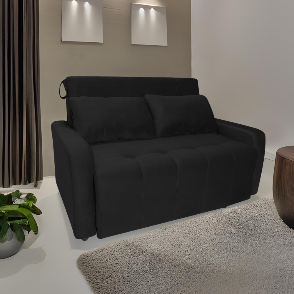 Sofa Cama Para Sala De Estar Madeira Maciça Daniela Veludo Matrix - Preto Preto - 1