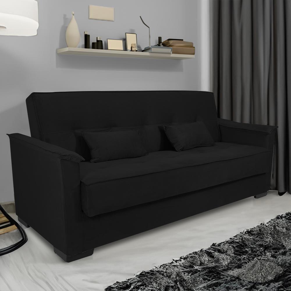 Sofa Cama Para Sala De Estar Madeira Maciça Daniela Veludo Matrix - Preto Preto - 5