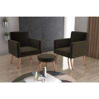 Conjunto 02 Poltronas Decorativas E 1 Puff Dallas - Marrom - 1