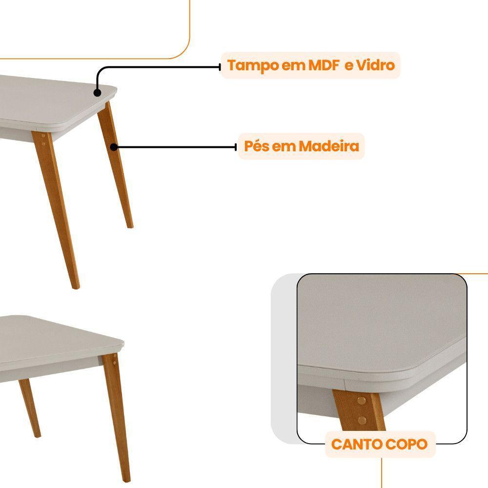 Mesa De Jantar Copper 120cm Tampo Mdf Vidro 4 Cadeiras Tork/off/naturale/serig. Off - 5