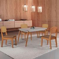 Mesa De Jantar Copper 120cm Tampo Mdf Vidro 4 Cadeiras Tork/off/naturale/serig. Off - 1