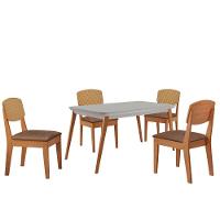 Mesa De Jantar Copper 120cm Tampo Mdf Vidro 4 Cadeiras Tork/off/naturale/serig. Off - 2