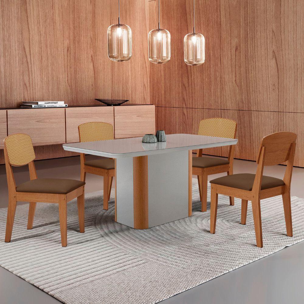 Mesa De Jantar Isadora 120cm Tampo Mdf Vidro Com 4 Cadeiras Veludo Marrom/off/nat/serig Off - 1