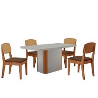 Mesa De Jantar Isadora 120cm Tampo Mdf Vidro Com 4 Cadeiras Veludo Marrom/off/nat/serig Off - 2