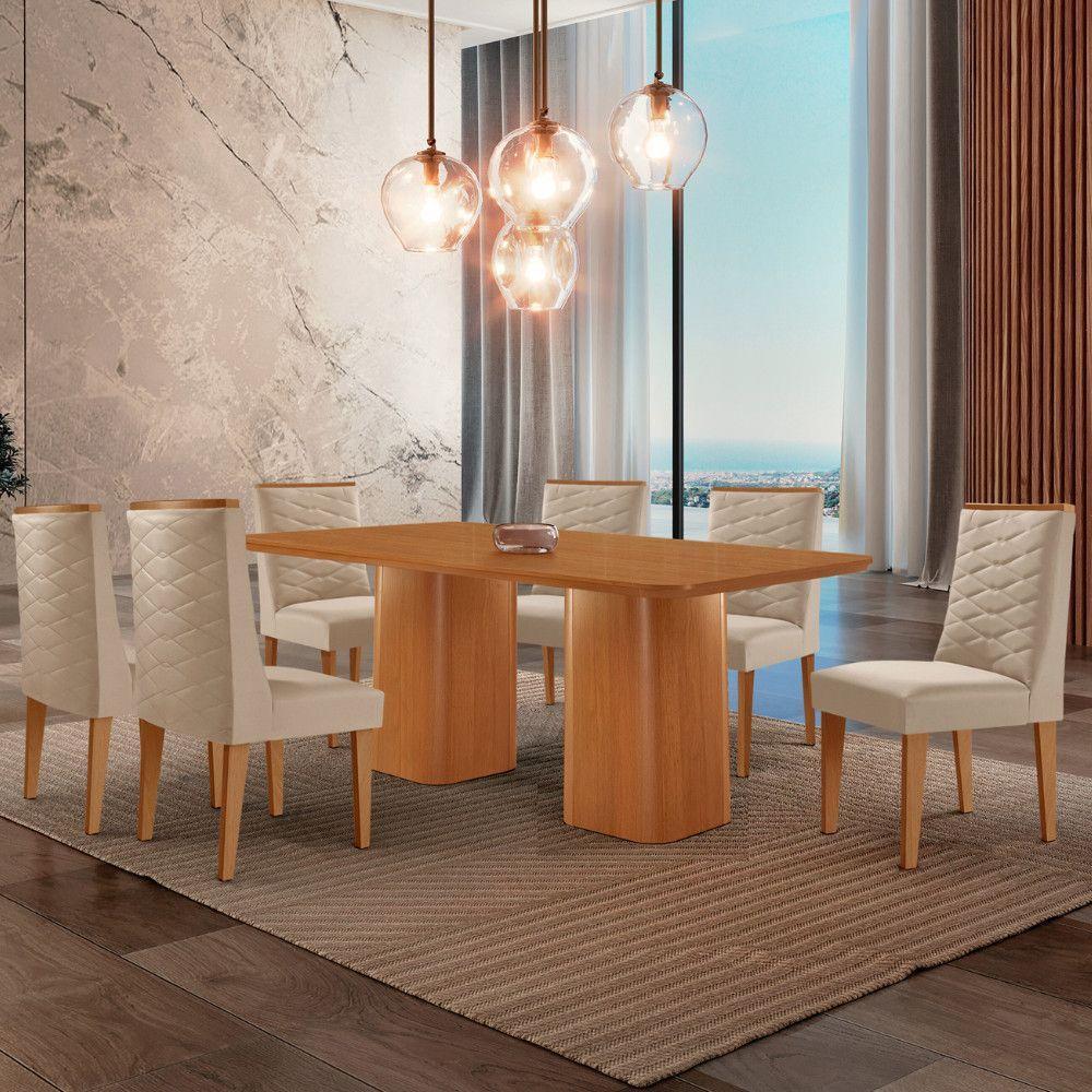 Mesa De Jantar Eloise 180cm Tampo Mdf 6 Cadeiras Moderna Veludo Creme/naturale - 1