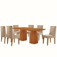 Mesa De Jantar Eloise 180cm Tampo Mdf 6 Cadeiras Moderna Veludo Creme/naturale - 2