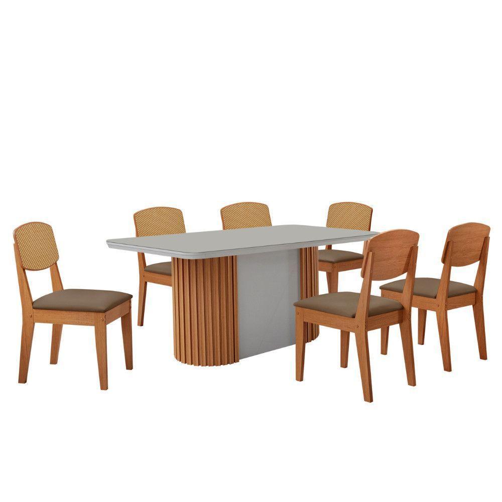 Mesa De Jantar Aspen 180cm Tampo Mdf Vidro Copper Premium Veludo Capuccino/off/nat/serig Off - 2