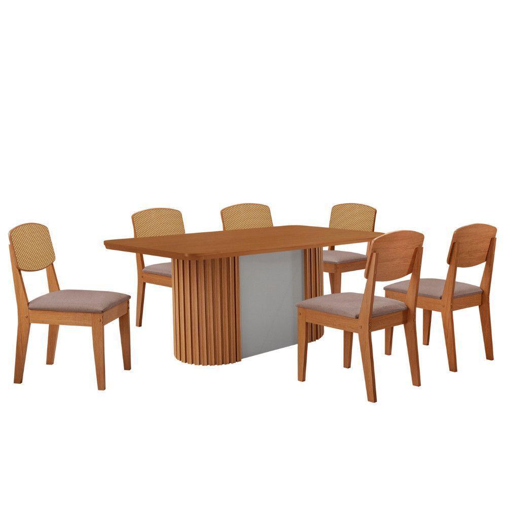 Mesa De Jantar Aspen 180cm Tampo Mdf Laminado Copper Premium Linho Capuccino /naturale /off White - 2