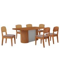 Mesa De Jantar Aspen 180cm Tampo Mdf Laminado Copper Premium Linho Capuccino /naturale /off White - 2