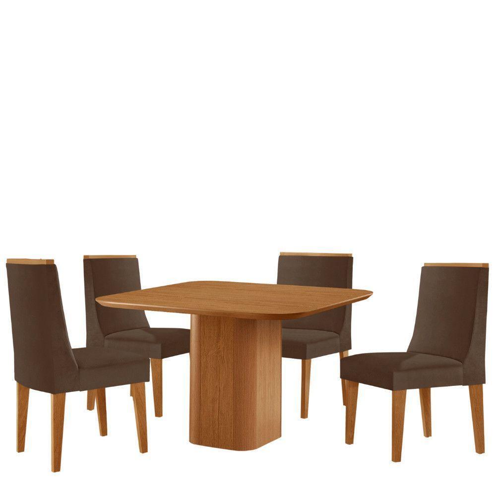 Mesa De Jantar Eloise 90cm Tampo Mdf Com 4 Cadeiras Moderna Veludo Marrom/naturalle - 2