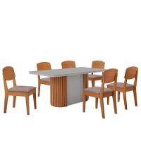 Mesa De Jantar Aspen 180cm Tampo Mdf Vidro 6 Cadeiras Copper Linho Capuccino/nat/off/serig. Off - 2