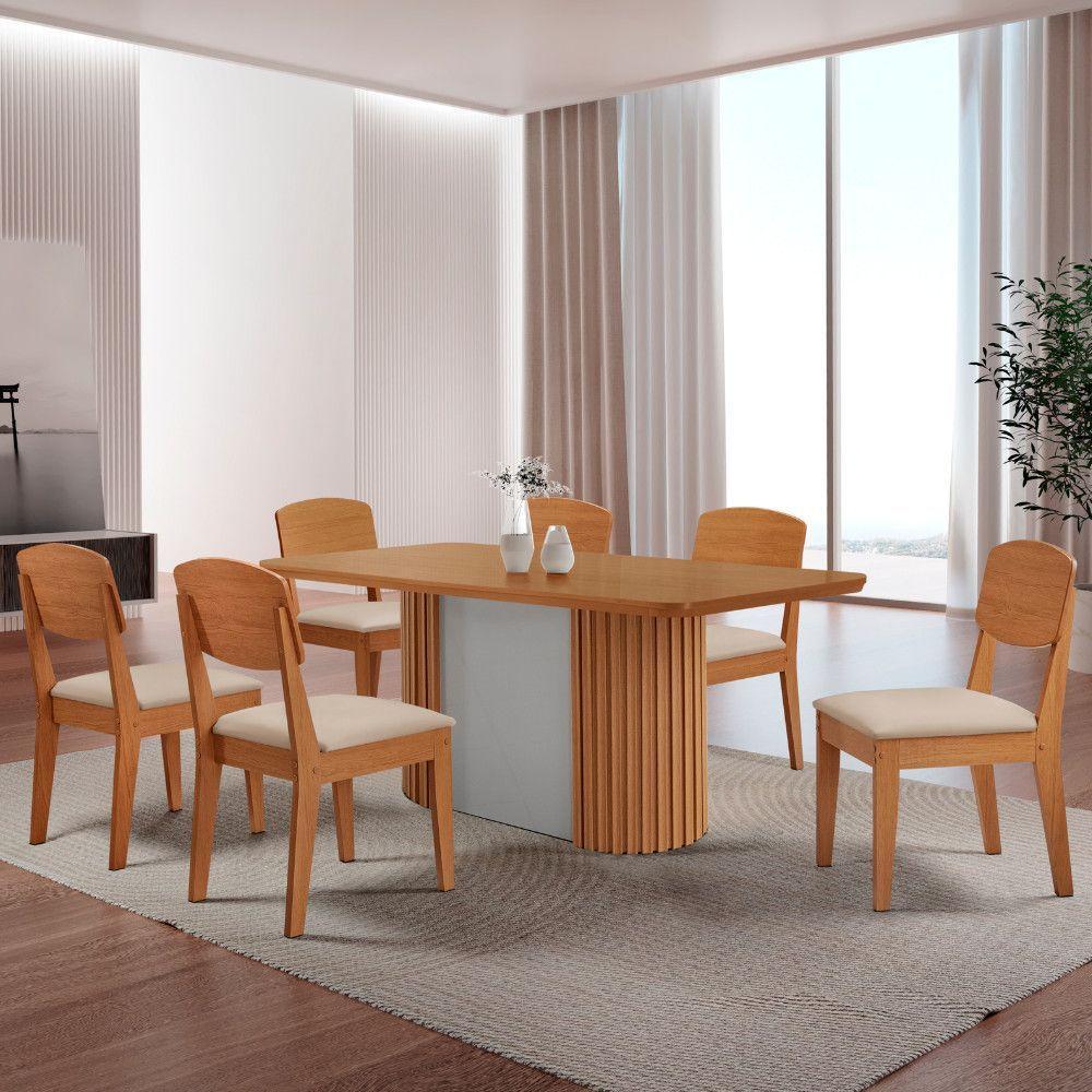 Mesa De Jantar Aspen Cooper 180cm Tampo Mdf Laminado Veludo Creme/naturale/off White - 1