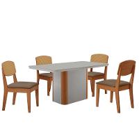 Mesa De Jantar Isadora 120cm Tampo Mdf Vidro Com 4 Cadeiras Veludo Capuccino/off/nat/serig Off - 2