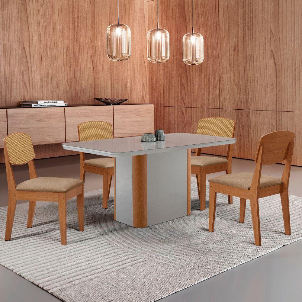 Mesa De Jantar Isadora 120cm Tampo Mdf Vidro Com 4 Cadeiras Turim 07/off/naturale/serig. Off - 1