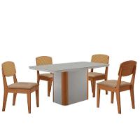 Mesa De Jantar Isadora 120cm Tampo Mdf Vidro Com 4 Cadeiras Turim 07/off/naturale/serig. Off - 2