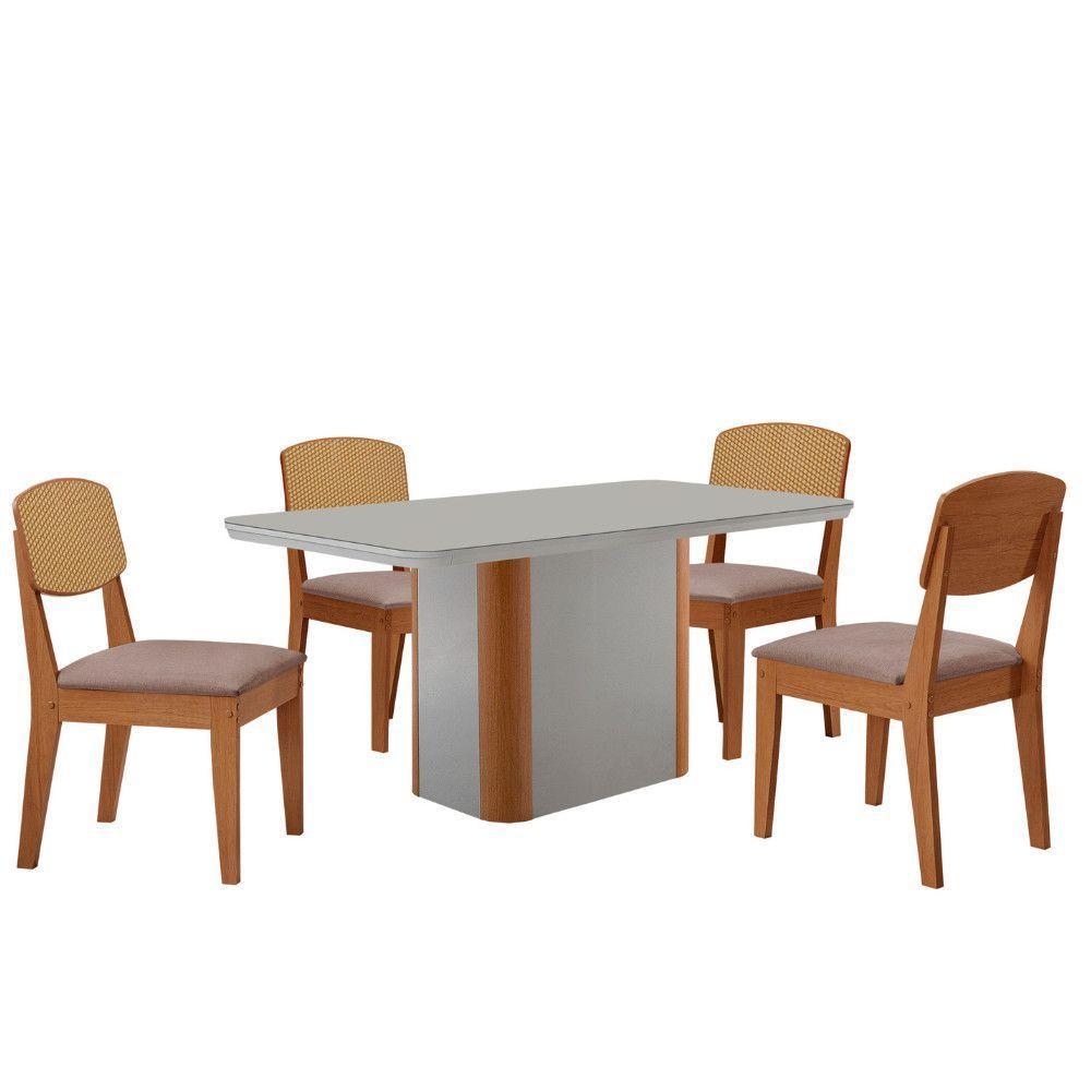 Mesa De Jantar Isadora 120cm Tampo Mdf Vidro Com 4 Cadeiras Lin Capuccino /off /naturale /serig Off - 2