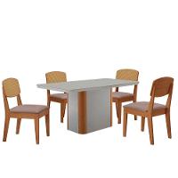 Mesa De Jantar Isadora 120cm Tampo Mdf Vidro Com 4 Cadeiras Lin Capuccino /off /naturale /serig Off - 2