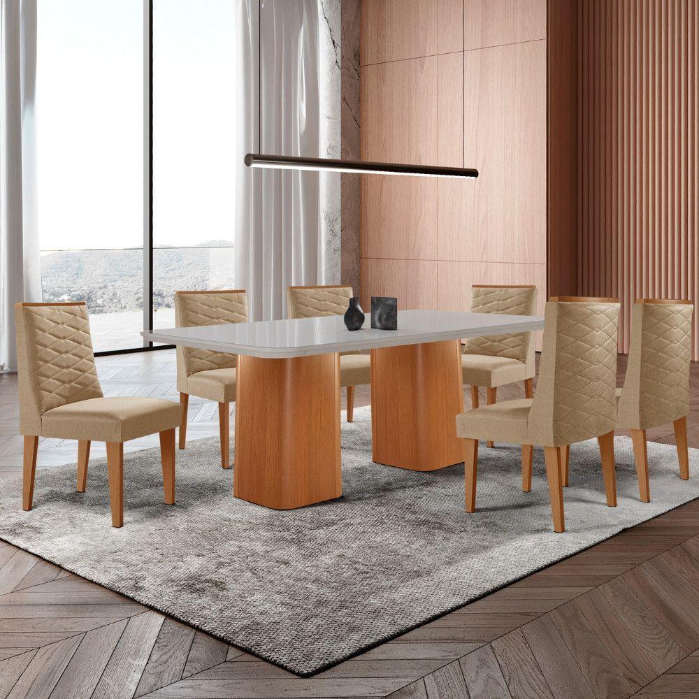 Mesa De Jantar Eloise 180cm Tampo Mdf 6 Cadeiras Moderna Turim 07/nat/off/serig. Off - 1