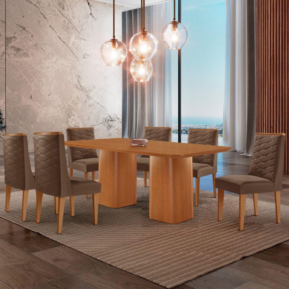 Mesa De Jantar Eloise 180cm Tampo Mdf 6 Cadeiras Moderna Veludo Marrom/naturalle - 1