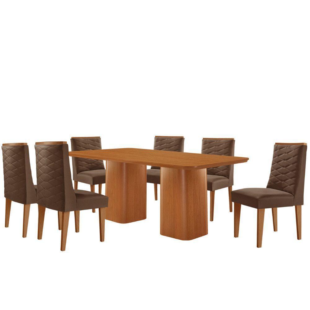 Mesa De Jantar Eloise 180cm Tampo Mdf 6 Cadeiras Moderna Veludo Marrom/naturalle - 2