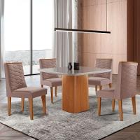 Mesa De Jantar Eloise 90cm Tampo Mdf 4 Cadeiras Moderna Linho Capuccino/nat/off/serig. Off - 1