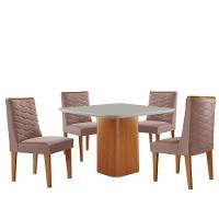 Mesa De Jantar Eloise 90cm Tampo Mdf 4 Cadeiras Moderna Linho Capuccino/nat/off/serig. Off - 2