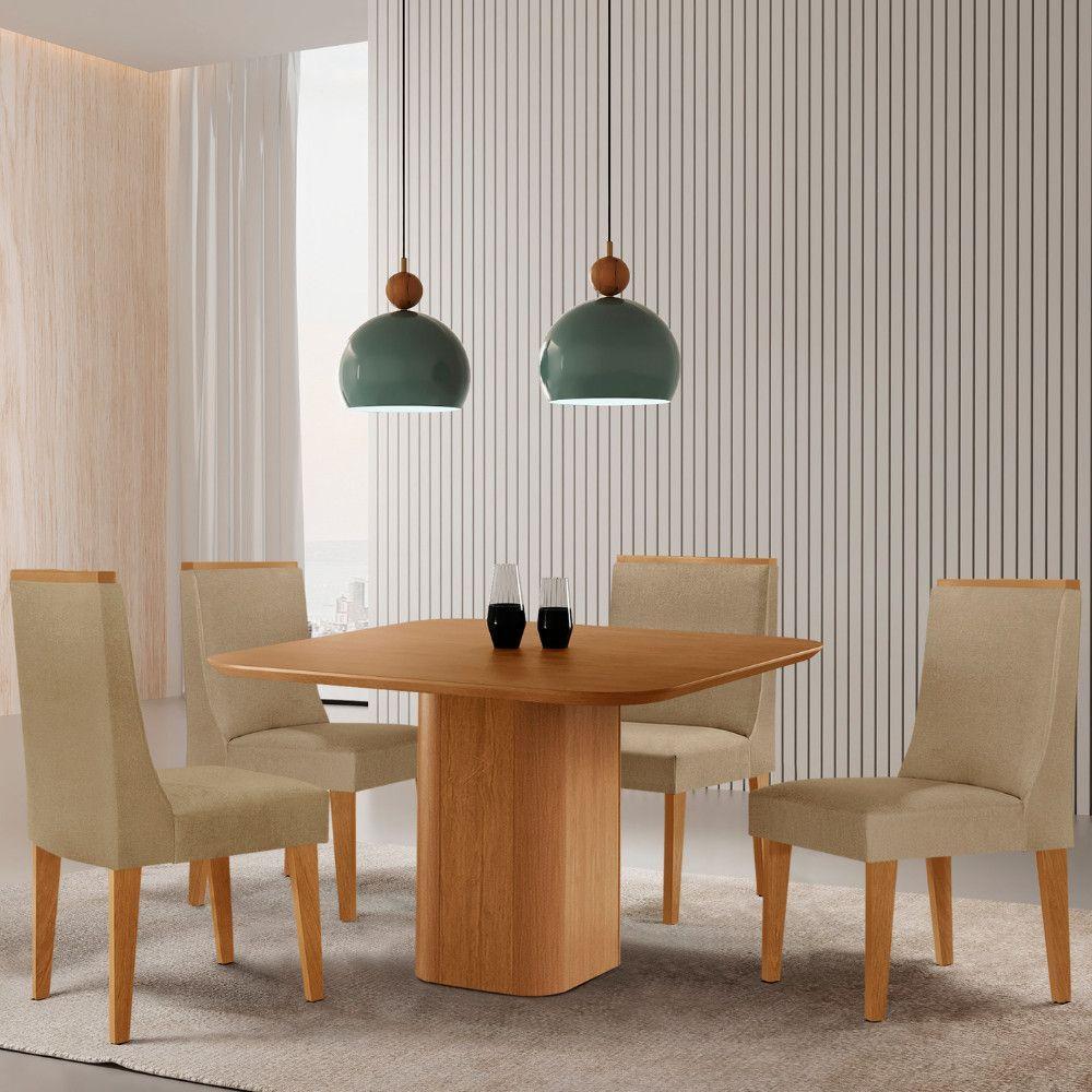 Mesa De Jantar Eloise 90cm Tampo Mdf Com 4 Cadeiras Moderna Turim 07/naturale - 1